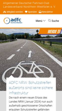 Vorschau der mobilen Webseite www.adfc-nrw.de, Allgemeiner Deutscher Fahrrad-Club Stadtverband Bielefeld e.V.
