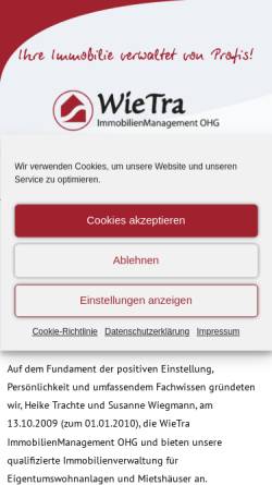 Vorschau der mobilen Webseite www.wietra-immobilien.de, WieTra ImmobilienManagement OHG