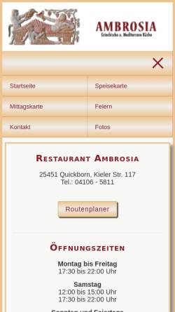 Vorschau der mobilen Webseite www.restaurant-ambrosia-quickborn.de, Restaurant Ambrosia