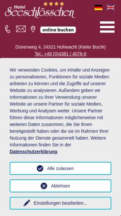Vorschau der mobilen Webseite www.seeschloesschen-hohwacht.de, Hotel Seeschlösschen