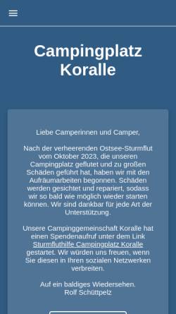Vorschau der mobilen Webseite campingplatz-koralle.de, Campingplatz Koralle