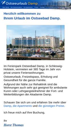 Vorschau der mobilen Webseite www.ostseeurlaub-damp.de, Ferienwohnungen in Damp