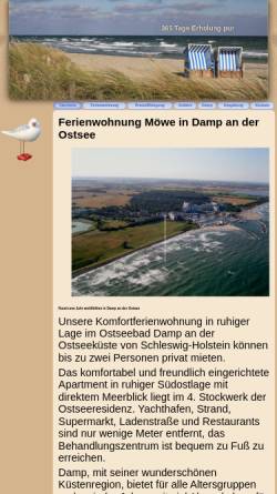 Vorschau der mobilen Webseite www.damper-ferienhaus.de, Ferienhaus Möwe, Familie Lieboner-Mockenhaupt