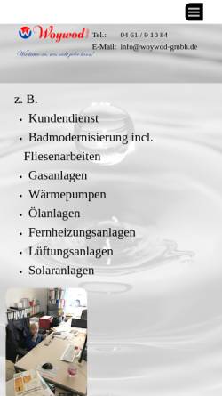 Vorschau der mobilen Webseite www.woywod2000.de, Heizung und Sanitär Siegfried Woywod