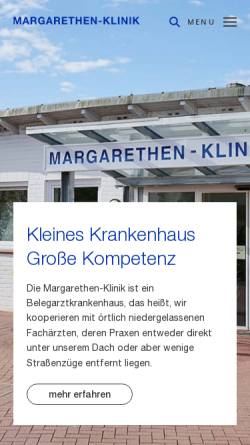 Vorschau der mobilen Webseite margarethenklinik.de, Margarethen-Klinik Kappeln