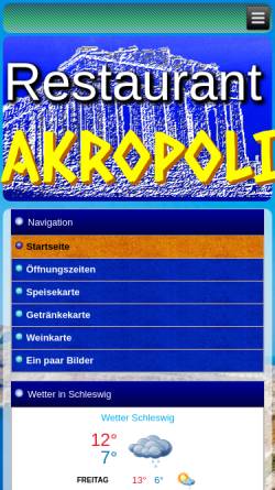 Vorschau der mobilen Webseite www.akropolis-schleswig.de, Restaurant Akropolis