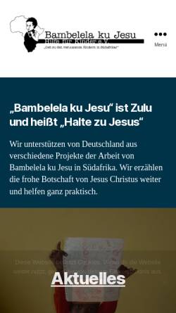 Vorschau der mobilen Webseite www.bambelela.de, Bambelela ku Jesu - Hilfe für Kinder e.V.
