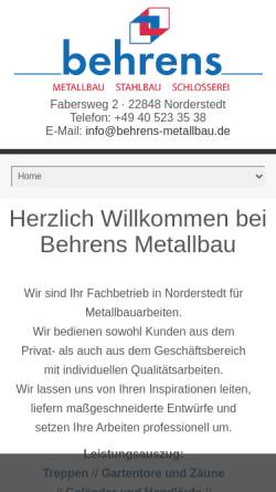 Vorschau der mobilen Webseite www.behrens-metallbau.de, Behrens Metallbau, Inh. Joachim Behrens