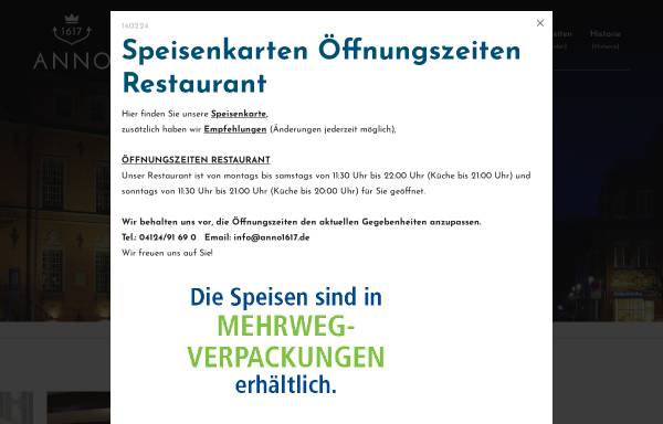 Vorschau von www.anno1617.de, Hotel-Restaurant Anno 1617