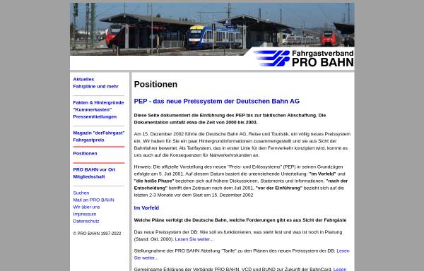 Vorschau von www.pro-bahn.de, Pro Bahn zu den Bahntarifen
