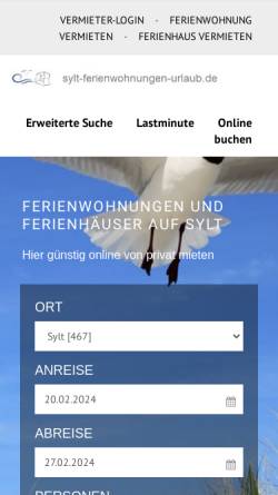Vorschau der mobilen Webseite www.sylt-ferienwohnungen-urlaub.de, Sylt-Ferienwohnungen-Urlaub.de, Thomas Jablonski