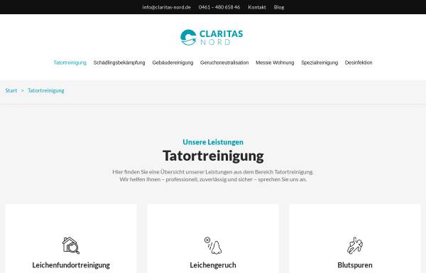 Vorschau von www.claritas-tatort-reinigung.de, Tatort Reinigung, Gebäudereinigung, Glasreinigung in Flensburg