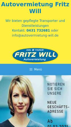 Vorschau der mobilen Webseite fritz-will.de, Fritz Will Autovermietung