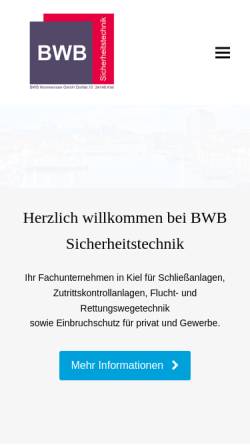 Vorschau der mobilen Webseite www.bwb-kiel.de, BWB Sicherheitstechnik Nommensen GmbH