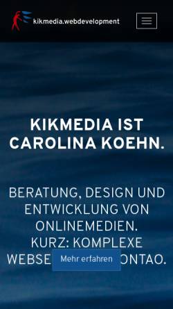 Vorschau der mobilen Webseite kikmedia.de, Kikmedia Webdevelopment, Carolina Koehn