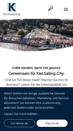 Vorschau der mobilen Webseite www.kiel-marketing.de, Kiel Marketing e.V.