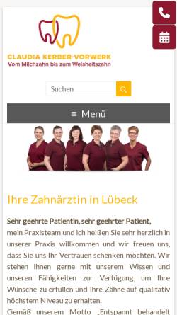 Vorschau der mobilen Webseite www.zahnaerztinluebeck.de, Zahnarztpraxis Claudia Kerber