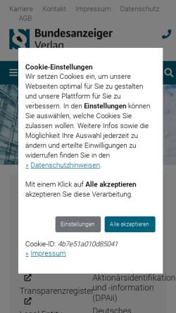 Vorschau der mobilen Webseite www.bundesanzeiger-verlag.de, Bundesanzeiger-Verlag