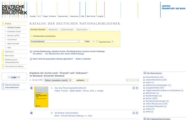 Online-Katalog der Deutschen National Bibliothek