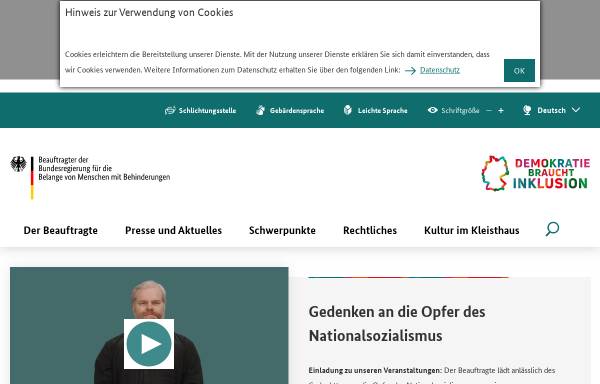 Vorschau von www.behindertenbeauftragte.de, Beauftragte der Bundesregierung für die Belange behinderter Menschen