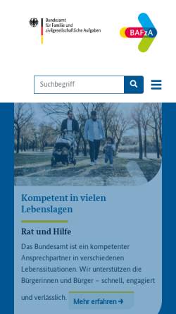 Vorschau der mobilen Webseite www.bafza.de, Bundesamt für Familie und zivilgesellschaftliche Aufgaben (BafzA)
