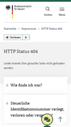 Vorschau der mobilen Webseite www.bzst.de, Bundeszentralamt für Steuern - Steueridentifikationsnummer