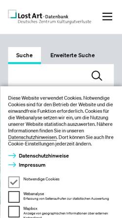 Vorschau der mobilen Webseite www.lostart.de, Lost Art Internet Database