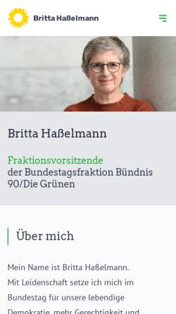 Vorschau der mobilen Webseite www.britta-hasselmann.de, Haßelmann, Britta (MdB)