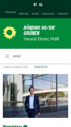 Vorschau der mobilen Webseite harald-ebner.de, Ebner, Harald (MdB)