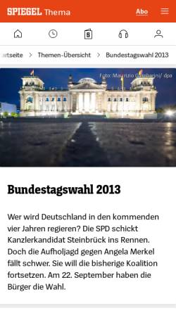 Vorschau der mobilen Webseite www.spiegel.de, Spiegel Online: Bundestagswahl 2013