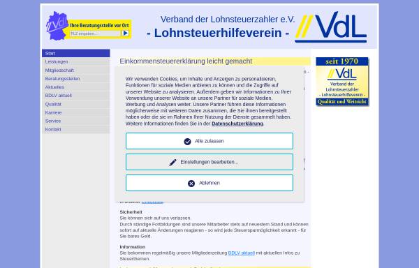 Vorschau von www.vdl-online.de, Verband der Lohnsteuerzahler e.V.