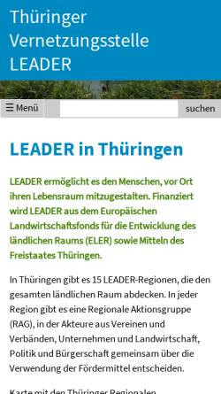 Vorschau der mobilen Webseite www.leader-thueringen.de, LEADER in Thüringen