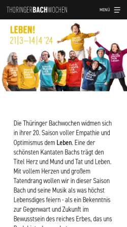Vorschau der mobilen Webseite www.thueringer-bachwochen.de, Thüringer Bachwochen