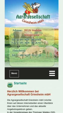 Vorschau der mobilen Webseite www.agrar-griesheim.de, Agrargesellschaft Griesheim mbH