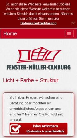 Vorschau der mobilen Webseite www.fenster-mueller-camburg.de, Vertriebs- und Montageservice Cornelia Müller