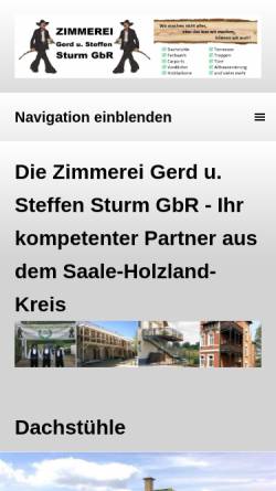 Vorschau der mobilen Webseite www.zimmerei-sturm.de, Gerd u. Steffen Sturm GbR, Rauda
