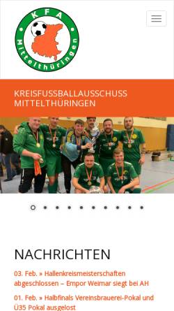 Vorschau der mobilen Webseite www.kfa-mittelthueringen.de, Kreisfußballausschuß Mittelthüringen