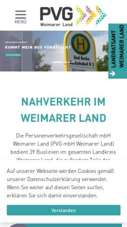 Vorschau der mobilen Webseite www.pvg-apolda.de, Personenverkehrsgesellschaft mbH Weimarer Land, Apolda