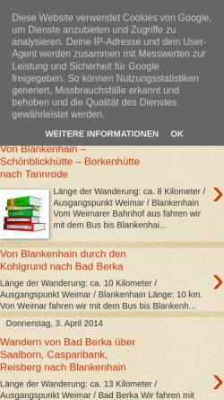 Vorschau der mobilen Webseite wandernumweimar.blogspot.de, Wandern rund um Weimar