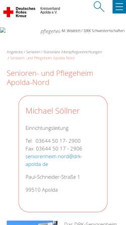 Vorschau der mobilen Webseite www.drk-apolda.de, DRK Seniorenheim Apolda - Nord