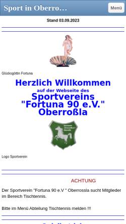 Vorschau der mobilen Webseite sv-fortuna-90-oberrossla.jimdo.com, SV Fortuna 90 Oberroßla e.V.