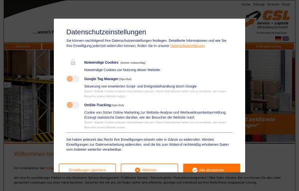 Vorschau von www.gsl-servicenet.de, GSL Gesellschaft für Service + Logistik in Mitteldeutschland mbH