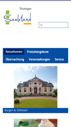 Vorschau der mobilen Webseite www.saaleland.de, Thüringer Tourismusverband Jena-Saale-Holzland e.V., Kahla
