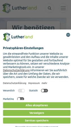 Vorschau der mobilen Webseite www.luther-in-thueringen.com, Luther 2017 - 500 Jahre Reformation