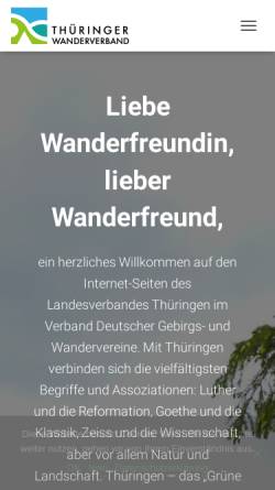 Vorschau der mobilen Webseite www.wanderverband-thueringen.de, Deutsche Gebirgs- und Wandervereine - Landesverband Thüringen e.V.