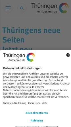 Vorschau der mobilen Webseite www.thueringen-entdecken.de, Thüringen-Tourismus: Radfahren in Thüringen