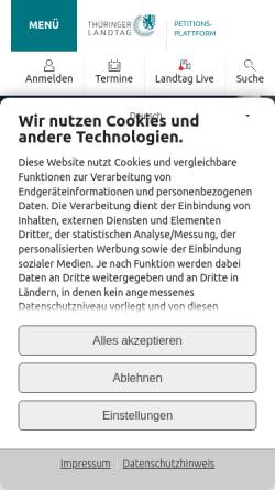 Vorschau der mobilen Webseite petitionen-landtag.thueringen.de, Petitionsplattform des Thüringer Landtages