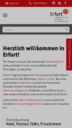Vorschau der mobilen Webseite www.erfurt-tourismus.de, Erfurt Tourist Information