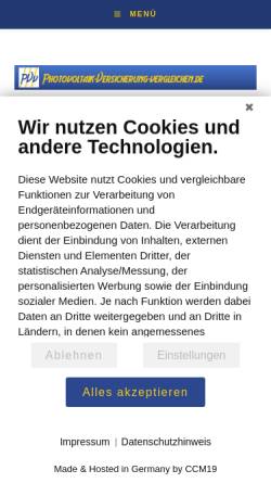 Vorschau der mobilen Webseite www.photovoltaik-versicherung-vergleichen.de, Photovoltaik Versicherungen vergleichen