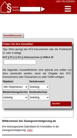 Vorschau der mobilen Webseite www.zwangsversteigerung.de, Zwangsversteigerungen